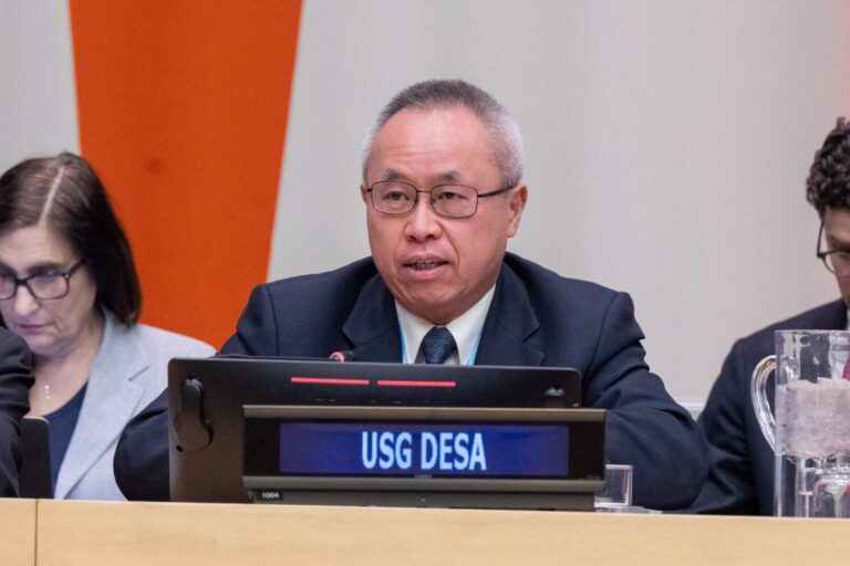 Mr. Li Junhua, UN Under-Secretary-General for Economic and Social Affairs, speaking at a UN meeting